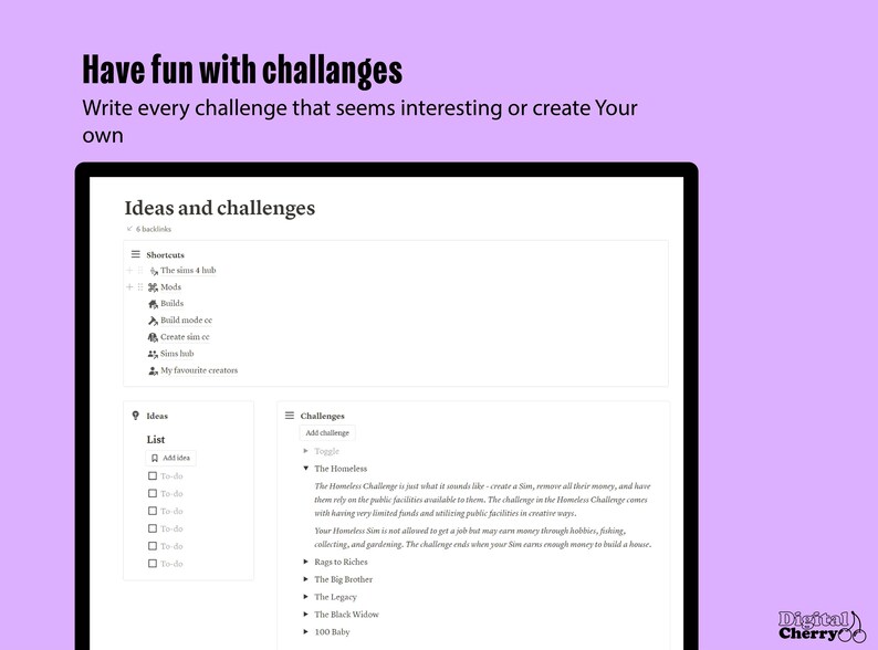 Sims 4 Notion Template, Notion Hub, Sims 4 Planner Etsy