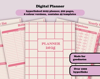 2025 digital planner for goodnotes, Goodnotes planner, Daily and monthly planner, Hyperlinked planner, Simple planner, Portrait planner
