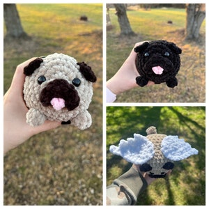 Crochet Potato pug dog chenille yarn pug puppy amigurumi plushie angel wings