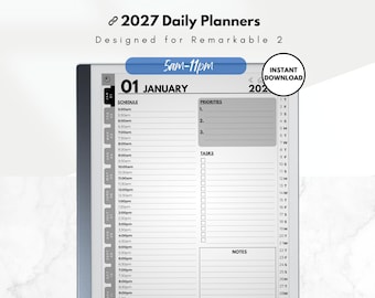2027 Daily Planners, lined calendars, Template for reMarkable 2, monthly to-do lists and goals for e-ink reMarkable 2