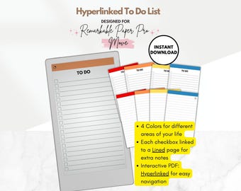 Hyperlinked To-Do List Template for reMarkable Paper Pro MOVE Bundle, work to-do list, personal to-do list, professional checklist