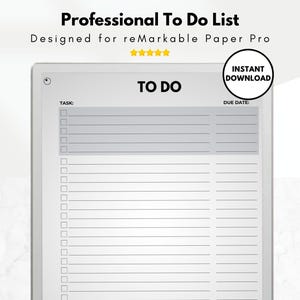 Simple To-do List Template for Remarkable Paper Pro, Work To-do List ...