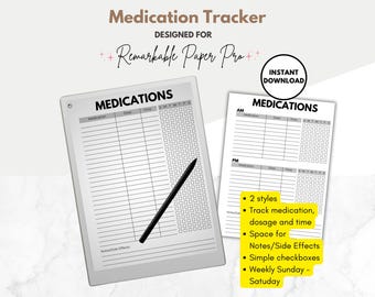 Medication Tracker Template for reMarkable Paper Pro, Medicine Log, Medication Chart, Med Schedule, Med List, Dosage Tracker