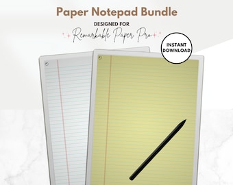 100 Page Notebook Bundle, Lined Paper Notepad and Yellow Legal Pad, Lined Digital Notebook Template for e-ink reMarkable Paper Pro Tablet