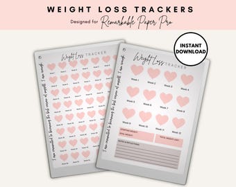 Weight Loss Tracker Template, Fitness Goals, Self-Care, Left and Right Handed versions for e-ink reMarkable Paper Pro tablet