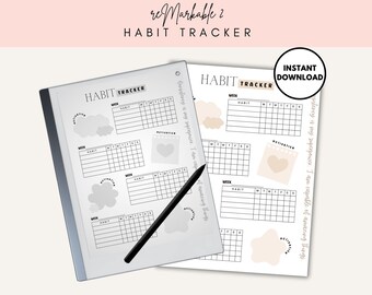 reMarkable 2 Template | Aesthetic Habit Tracker, Simple 4 weeks per page, Left and Right Handed versions for reMarkable 2 tablet