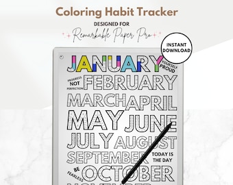 2026 Habit Tracker Template, Workout Tracker, Coloring Exercise Tracker, 365 day yearly tracker for e-ink reMarkable Paper Pro tablet