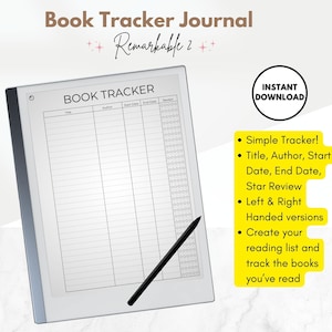 Book Tracker, Reading Log, Reading Journal, Book Log Template for Remarkable 2 tablet
