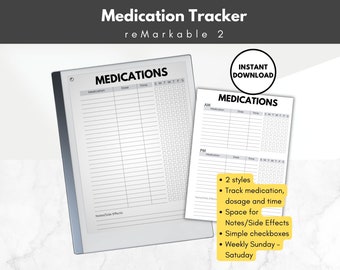 reMarkable 2 Template | Medication Tracker, Medicine Log, Medication Chart, Med Schedule, Med List Dosage Tracker for reMarkable 2 tablet