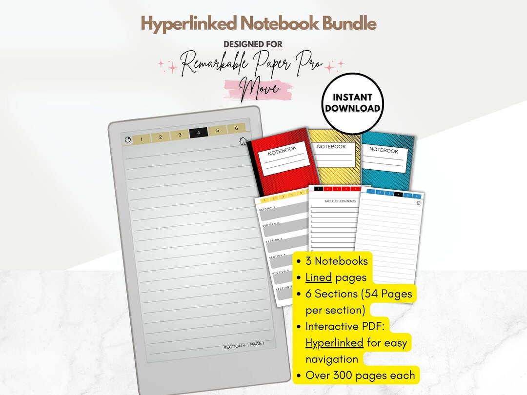 Hyperlinked Notebook Bundle for Remarkable Paper Pro MOVE, Color, 3 ...