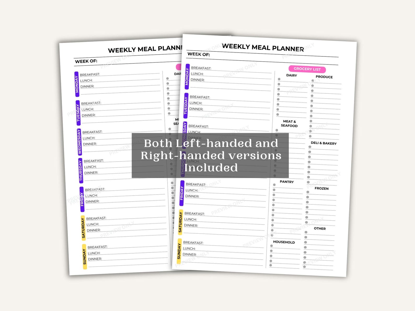 Simple Menu Planner Template, Meal Planner, Grocery List, Left and ...
