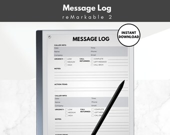 reMarkable 2 Template | Phone call log, Message log, Voicemail log, Communication log personal or business reMarkable 2 Tablet, e-ink tablet