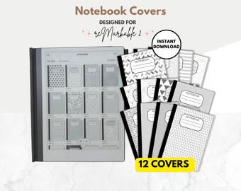 Notebook Covers for reMarkable 2, 12 notebook covers, templates for reMarkable 2 e-ink tablets