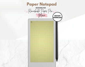 100 Page Notebook, Yellow Notepad, Lined Digital Notebook Template for e-ink reMarkable Paper Pro MOVE Tablet