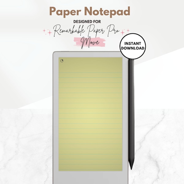 100 Page Notebook, Yellow Notepad, Lined Digital Notebook Template for e-ink reMarkable Paper Pro MOVE Tablet