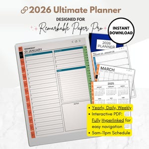 2026 Planner Templates for reMarkable Paper Pro, 5am-11pm Daily Planner, Monthly Lined Calendars, Weekly, Yearly Template, Agenda