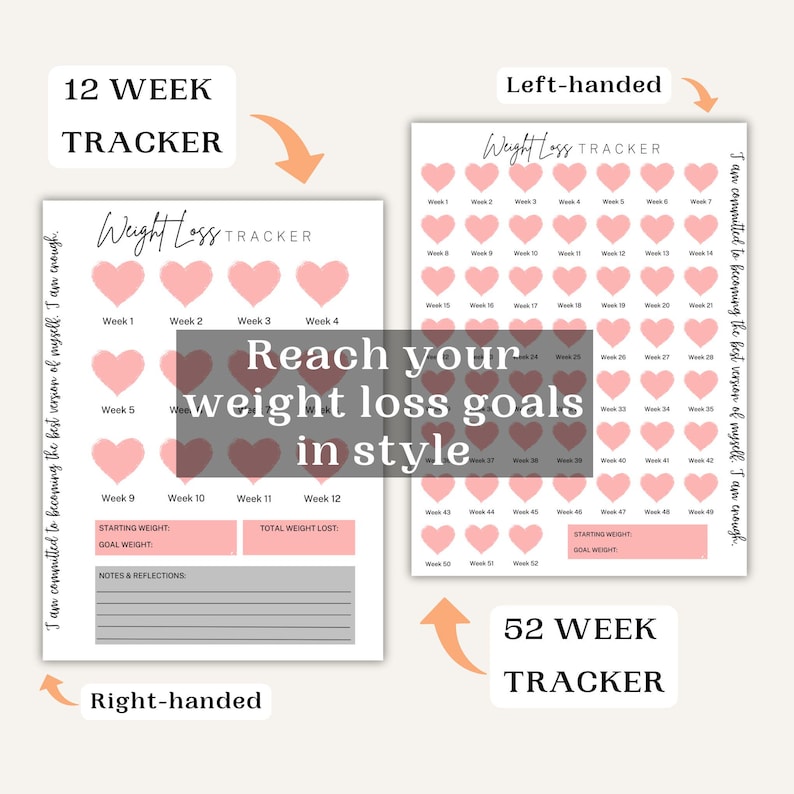 Weight Loss Tracker Template, Fitness Goals, Self-care, Left and Right ...