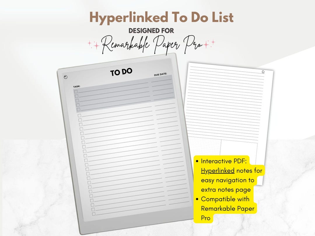 Hyperlinked To-do List Template for Remarkable Paper Pro, Work To-do ...