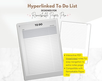 Hyperlinked To-Do List Template for reMarkable Paper Pro, work to-do list with due date, personal to-do list, professional checklist