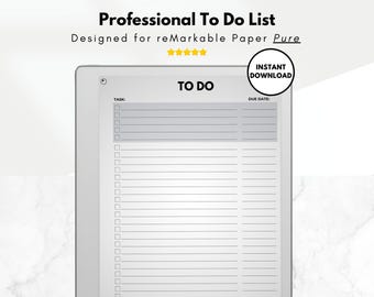 Simple To-Do List Template for reMarkable Paper PURE, work to-do list with due date, personal to-do list, professional, for e-ink