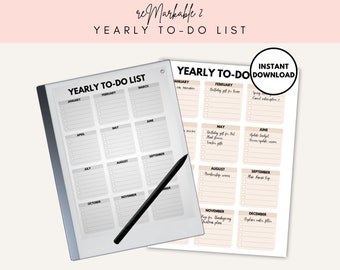 reMarkable 2 Templates | To Do List for reMarkable 2 tablet, yearly to-do list, left & right handed for e-ink reMarkable 2 tablet