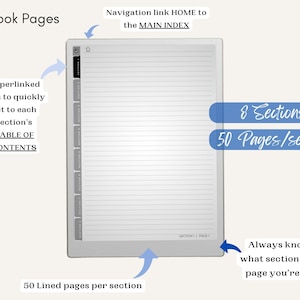 Lined Digital Notebook, 8 Hyperlinked Sections, Interactive PDF, Left ...