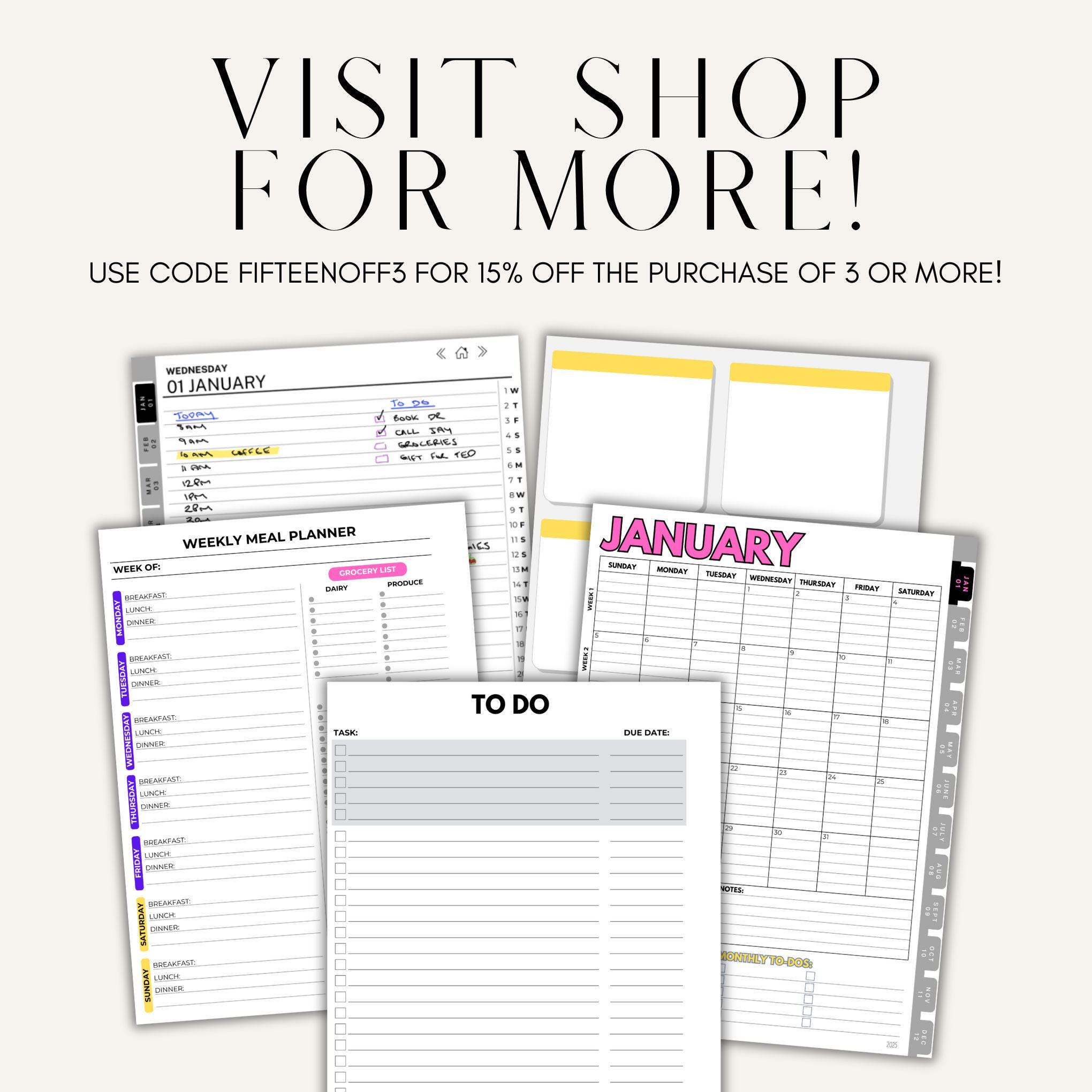 Simple Meal Planner Template, Menu Planner, Grocery List, Left and