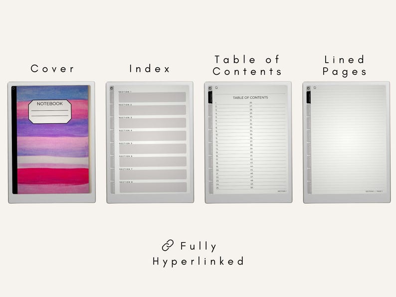 Lined Digital Notebook, 8 Hyperlinked Sections, Interactive PDF, Left ...