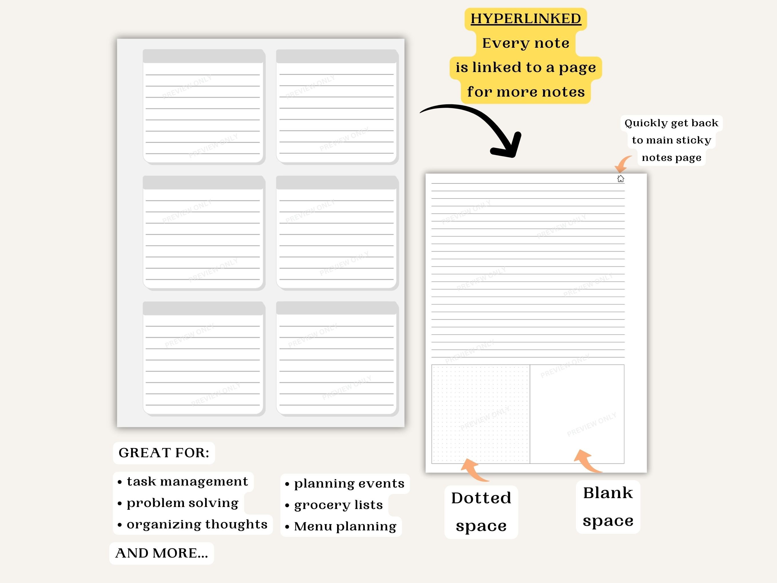 Lined Sticky Notes Template, Brain Dump, to Do Lists, Left and Right ...