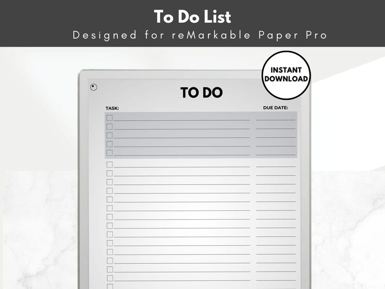 To-do List Template for Remarkable Paper Pro, Work To-do List With Due ...