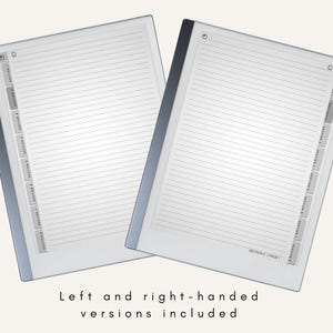 May include: Two blank lined pages with a gray binder on the left and right sides. The pages have a gray tabbed index on the right side. The text "SECTION 1 / PAGE 1" is printed on the bottom right corner of the page.