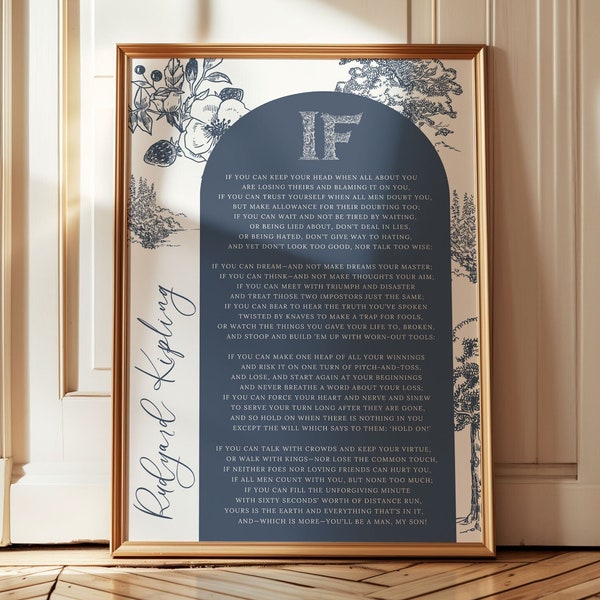 Rudyard Kipling If Poem Print, Iconic Graduation Keepsake, Thoughtful New Chapter or Promotion Gift, Vintage-style Literary Wall Art in Blue