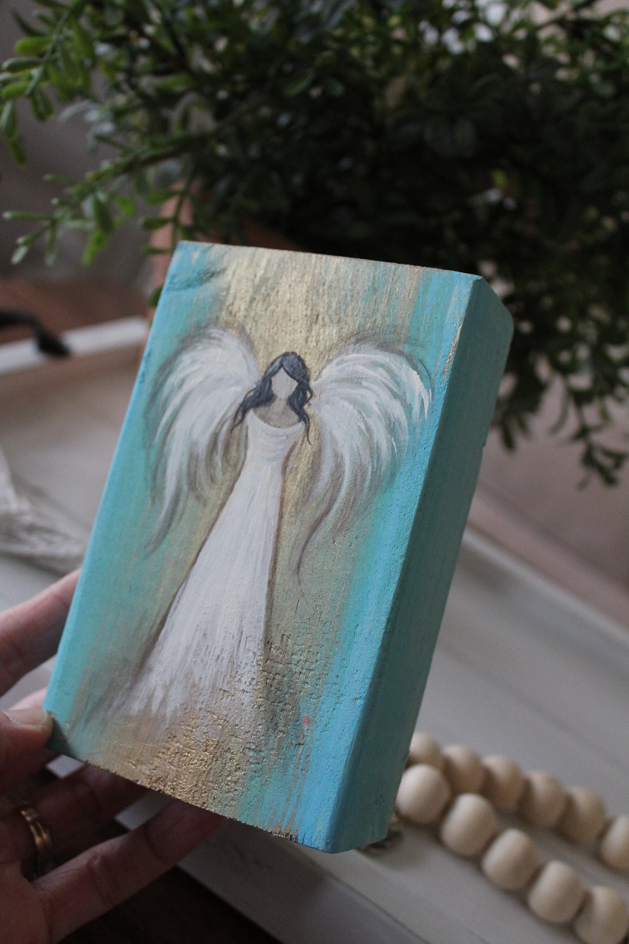 Hand Painted Angel on Wood Block Etsy