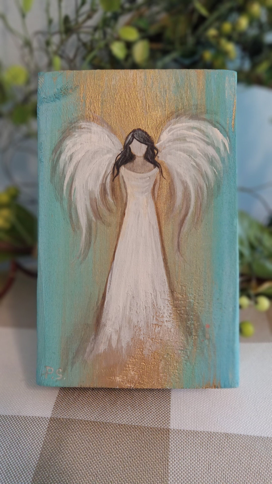 Hand Painted Angel on Wood Block Etsy
