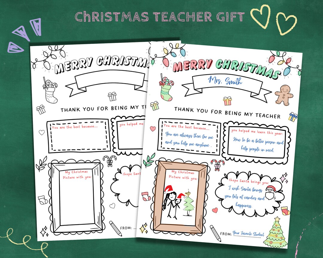 Teacher Christmas Gifts Printable Teacher Christmas Card - Etsy