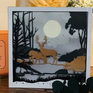 Winter Reindeers - 7 Layered Pop Up Handcrafted Cardstock - Blank Card