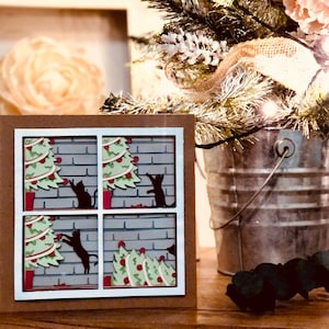 Carte de Noël drôle de chat - Carte vierge pop-up de 10 couches - Couleur du chat espiègle et de l'ornement personnalisables