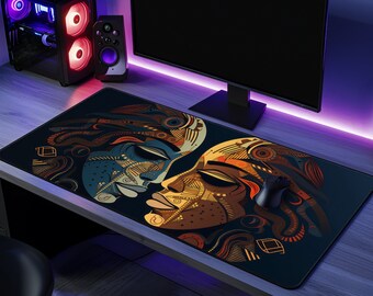 Twin Sisters Mouse Pad, Ancient Mayan Anti-Slip Gaming Desk Mat, Cultural XL Desktop Writing Surface, Native American Style Home Decor Gifts