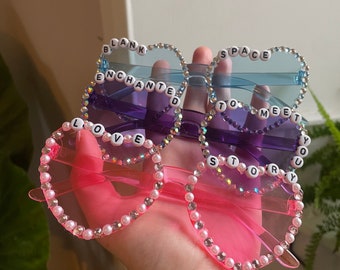 Personalised heart shaped sunglasses for concert, gig, festival, birthday, celebrity, events, eras tour