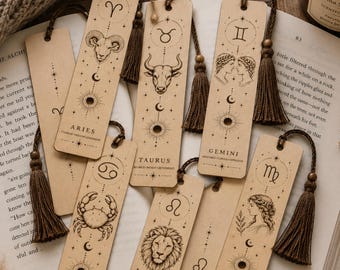 Zodiac Signs Wooden Bookmark Laser Cut & Engraving SVG File (Digital Download)