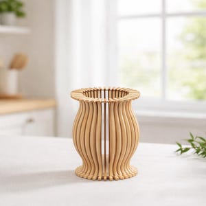 Lasergesneden houten vaas SVG, decorsjabloon multiplex, modern bloemhouderontwerp, digitale download