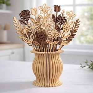 Lasergesneden houten bloemen en vaas SVG-bundel (digitale download)