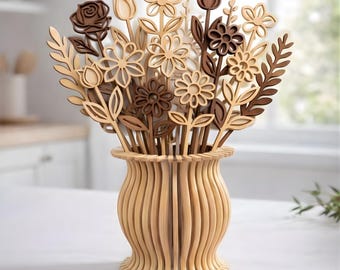 Laser Cut Wooden Flowers and Vase SVG Bundle (Digital Download)
