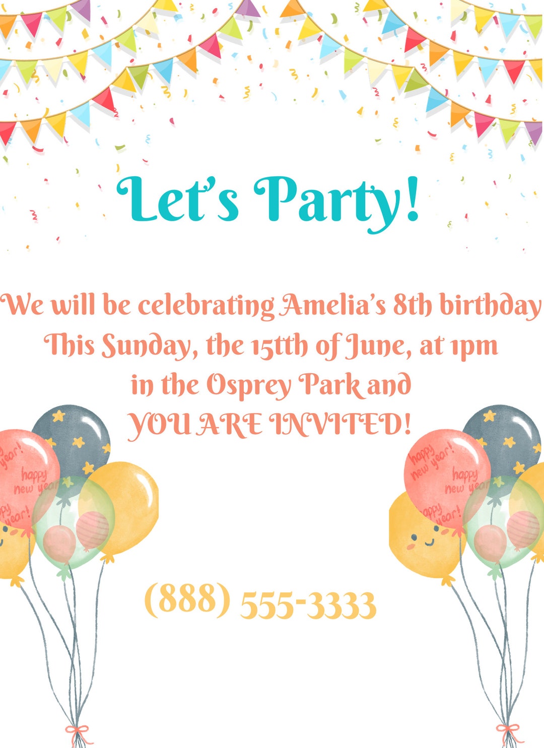 A Cute Birthday Party Invitation Template Etsy