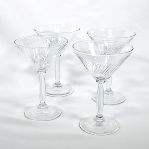 1930s 4pc Glass Martini Glasses With Diagonal Swirls