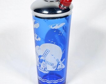 1930s Hazel Atlas Cobalt Blue Glass Windmill Cocktail Shaker