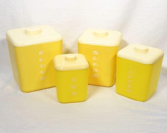 1950s Cols Plastic Products 4pc Yellow Plastic Canister Set With Lids