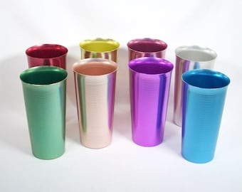 1950s West Bend 8pc Colored Anodized Aluminum Cups