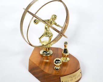 1964-1965 NCWBA Hi Game Wood and Goldtone Ladies Bowling Trophy