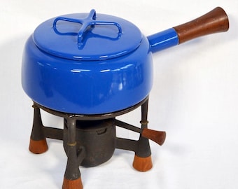 1960s Dansk Købenstyle by Jens Quistgaard Blue Enamel Fondue Pot and Stand